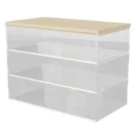 Martha Stewart - Brody Premium Clear Plastic Storage Bins Paulownia Wood Lid - 7.5"x3" - Clear/Light Natural - Front_Zoom