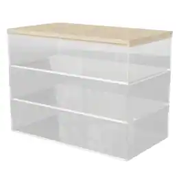 Martha Stewart - Brody Premium Clear Plastic Storage Bins Paulownia Wood Lid - 7.5"x3" - Clear/Light Natural