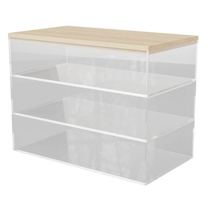 Front. Martha Stewart - Brody Premium Clear Plastic Storage Bins Paulownia Wood Lid - 7.5"x3" - Clear/Light Natural.