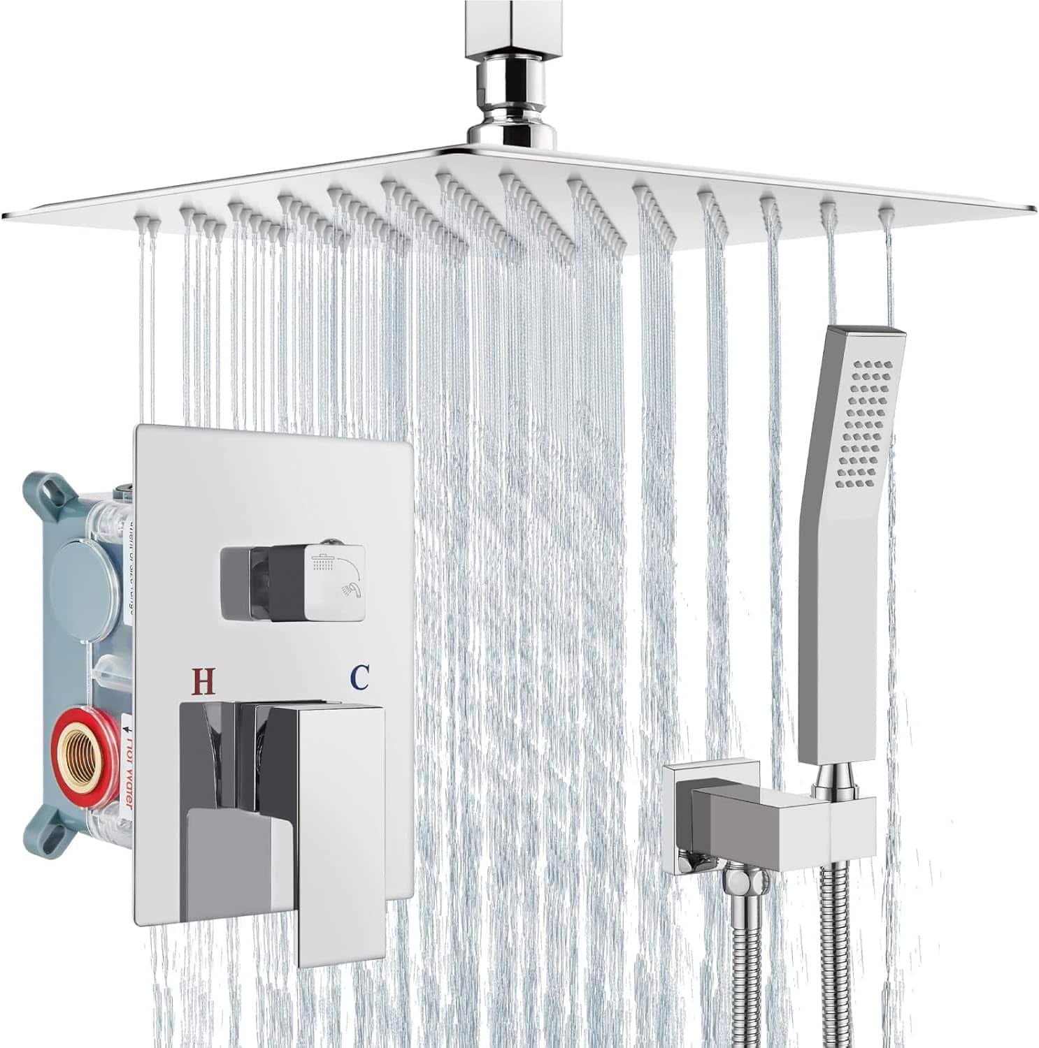 Front. MOOSOO - Brushed Nickel Shower System 12 Inch Bathroom Rain Shower Combo Set Wall Mounted Rainfall Shower Head Handheld System - Brushed Nickel.