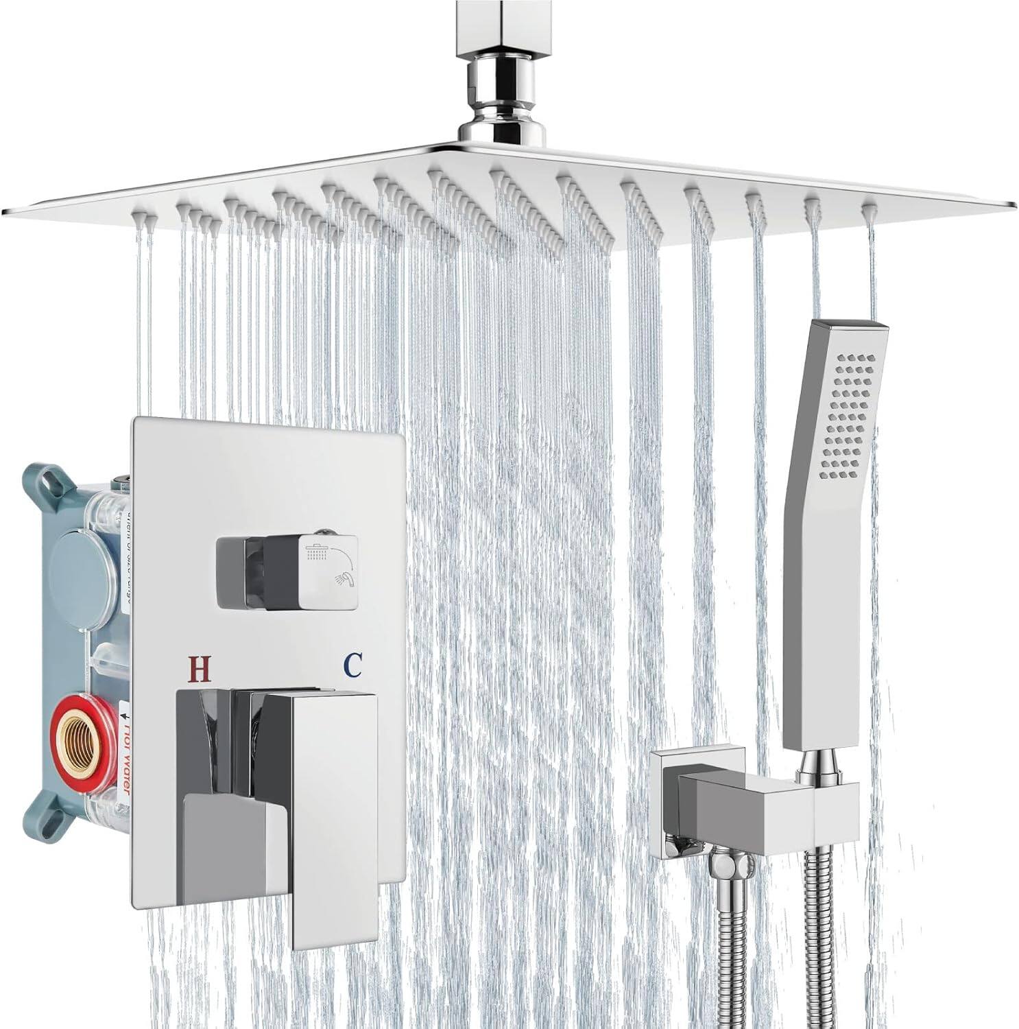 Front. MOOSOO - Brushed Nickel Shower System 12 Inch Bathroom Rain Shower Combo Set Wall Mounted Rainfall Shower Head Handheld System - Brushed Nickel.
