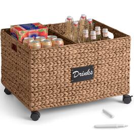 Best Choice Products - Rolling Pantry Storage Basket Organizer W/ Chalkboard Label, Handles, Removable Divider - Chestnut