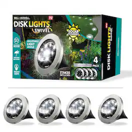 Bell + Howell - 8 LED Swivel Solar Powered Disk Lights with Auto On/Off, Adjustable Angle, Walkway Lights - 4 Pack