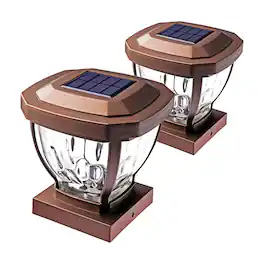 Home Zone Security - 12-Lumen 4x4 Solar LED Post Cap Lights - Bronze