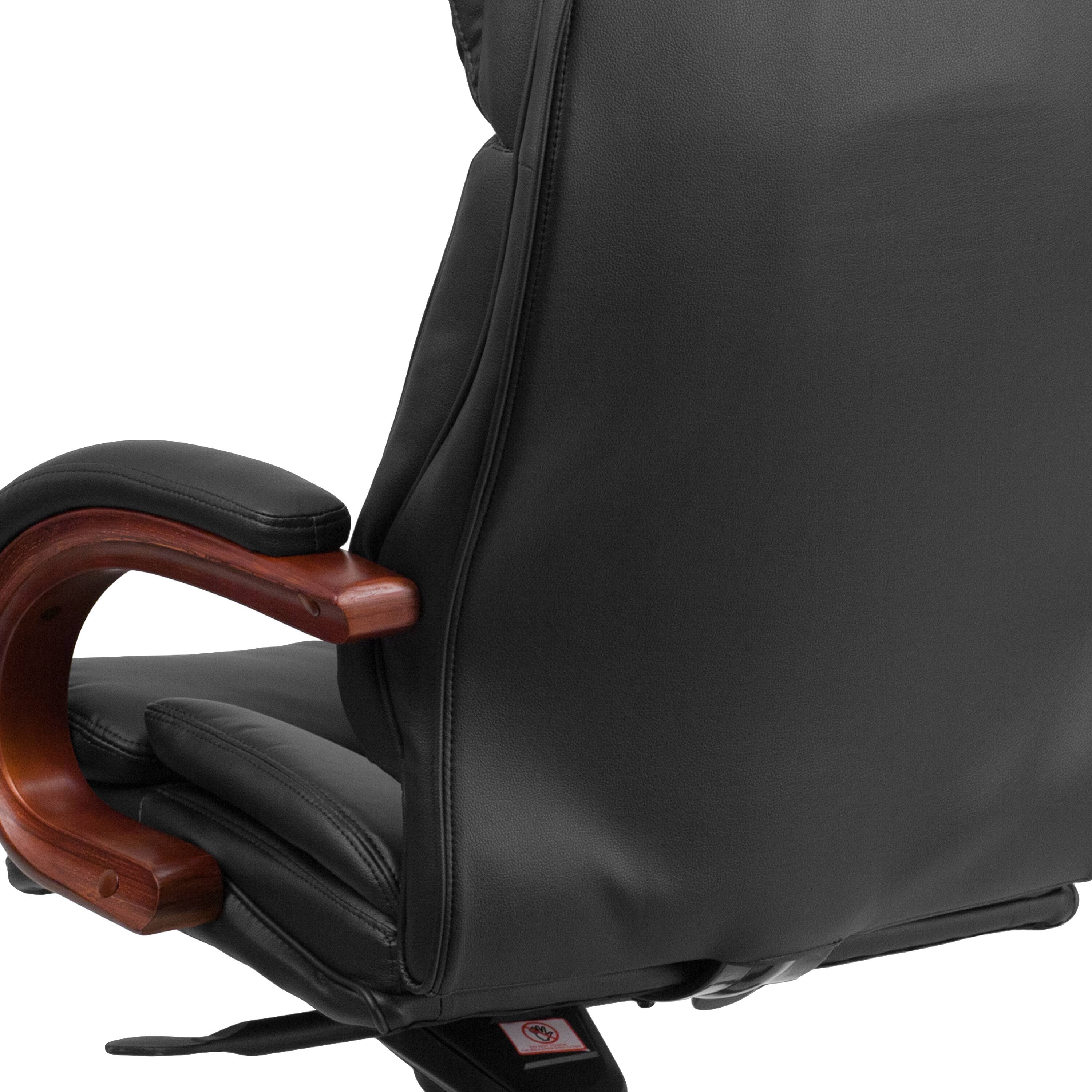 Alt View 9. Emma + Oliver - High Back Leather Executive Swivel Ergonomic Office Chair with Synchro-Tilt Mechanism, Mahogany Wood Base and Arms - Black.
