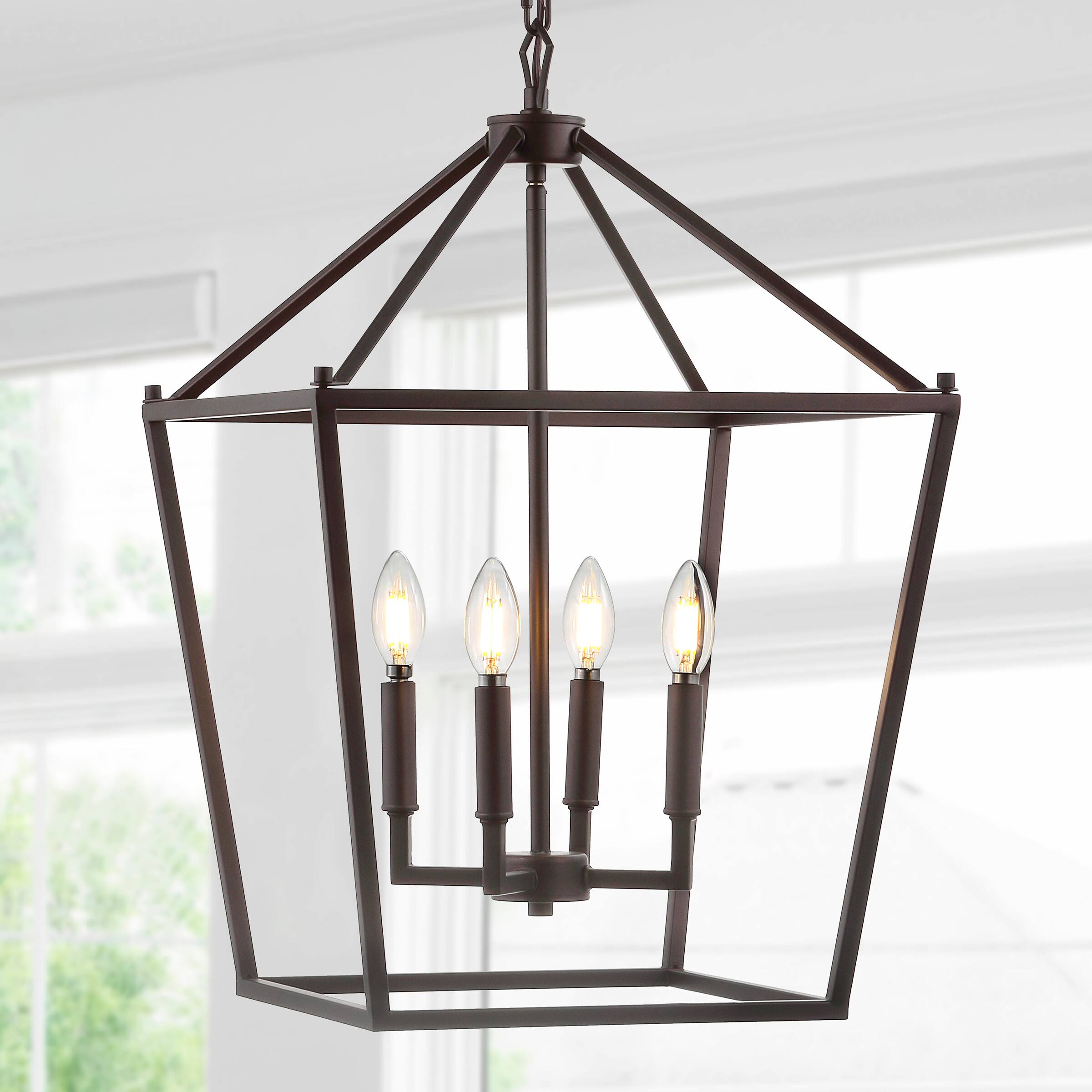 Alt View 1. Jonathan Y - Pagoda 16" 4-Light Classic Traditional Metal Cage Lantern LED Pendant, Oil Rubbed Bronze - Oil Rubbed Bronze.