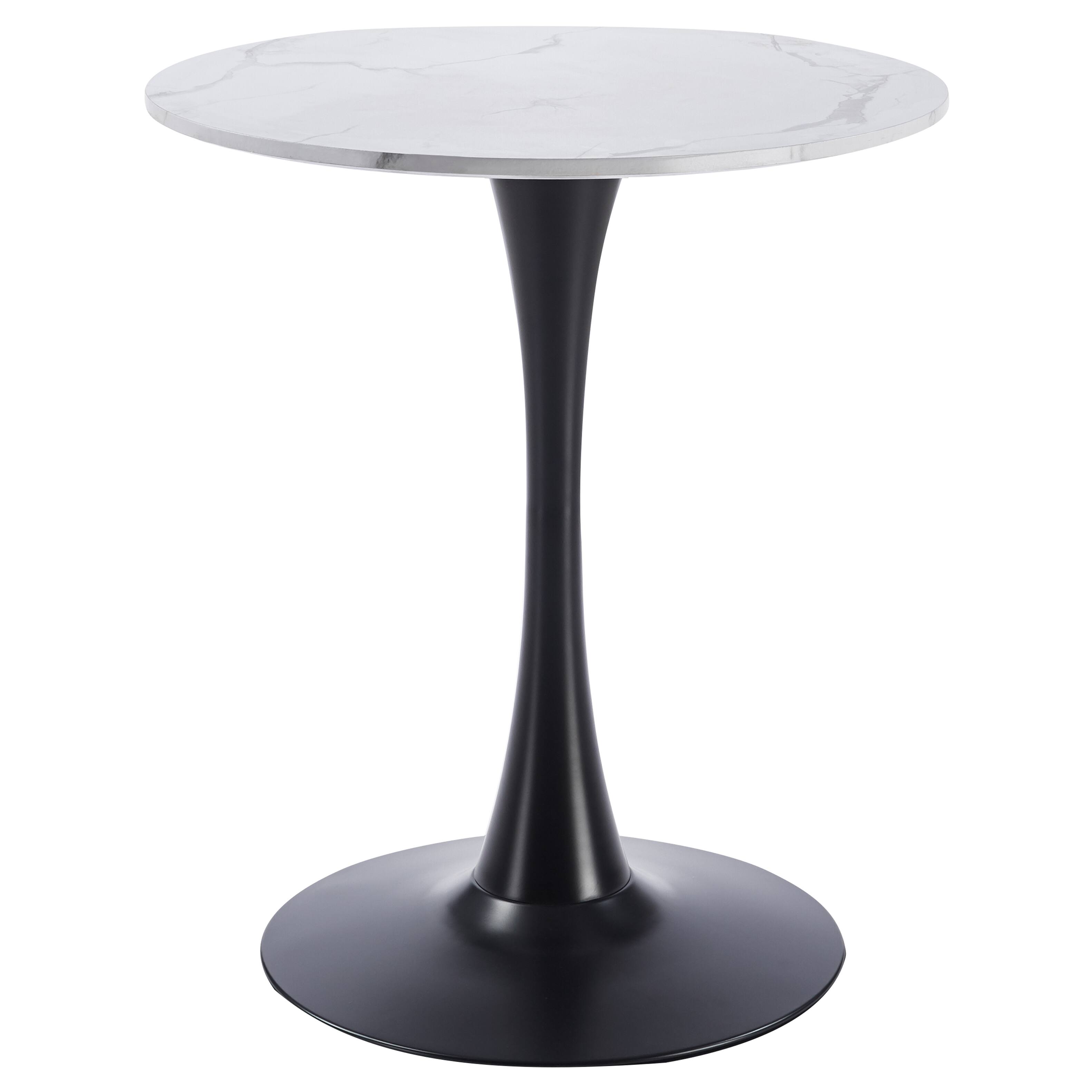Alt View 1. LeisureMod - Bristol 31" Mid-Century Modern Round Pedestal Dining Table - Glossy MDF/Stone Top for Kitchen & Cafe - Beveled - Marbled White.
