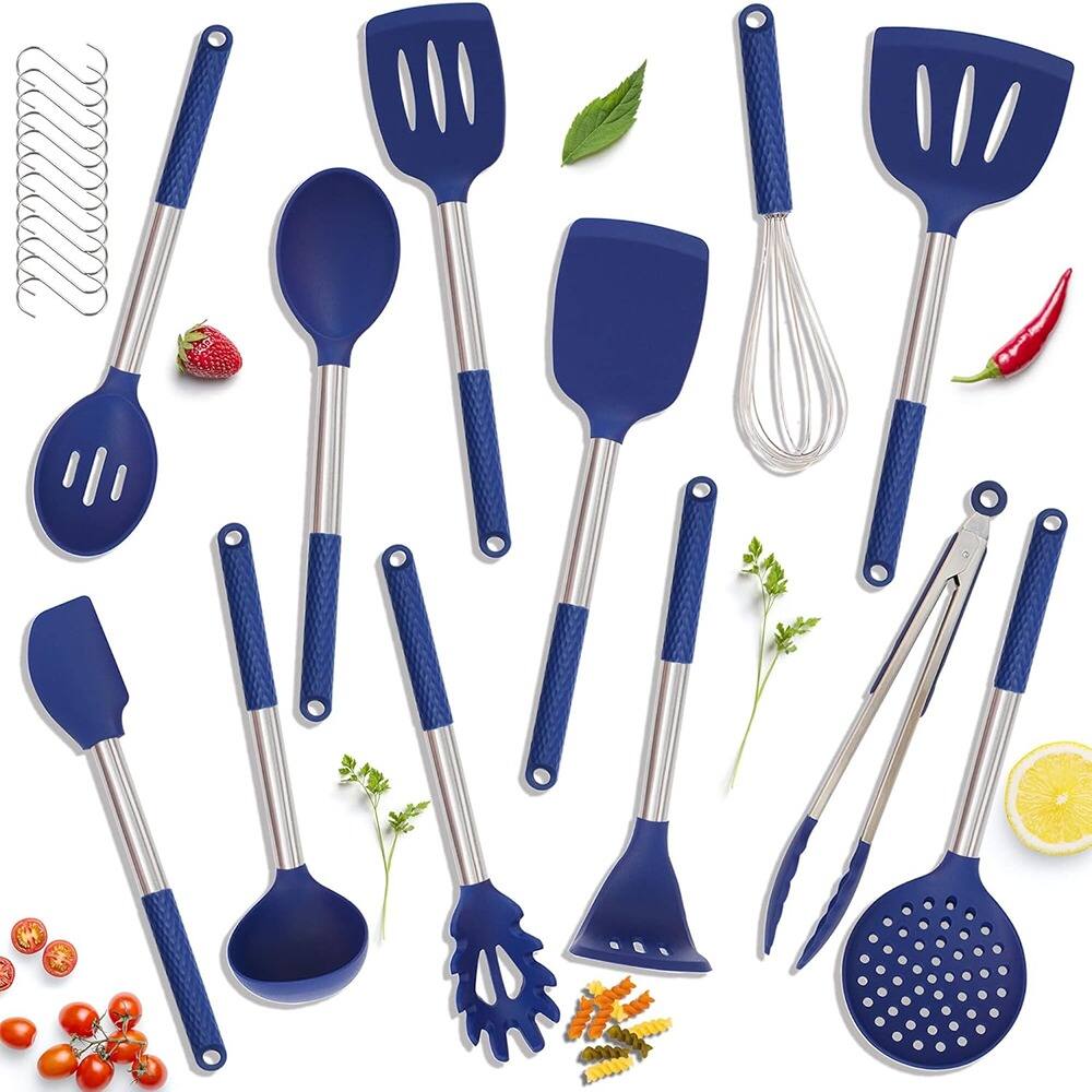 Front. RTMB - Twelve pieces of non-stick, heat-resistant silicone kitchen utensils - Blue.