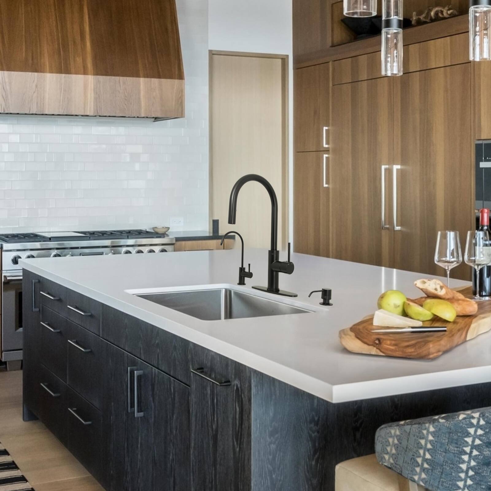 Alt View 5. Akicon - Akicon Single Handle Solid Brass Kitchen Faucet with Pull Down Sprayer in Matte Black - Matte Black.