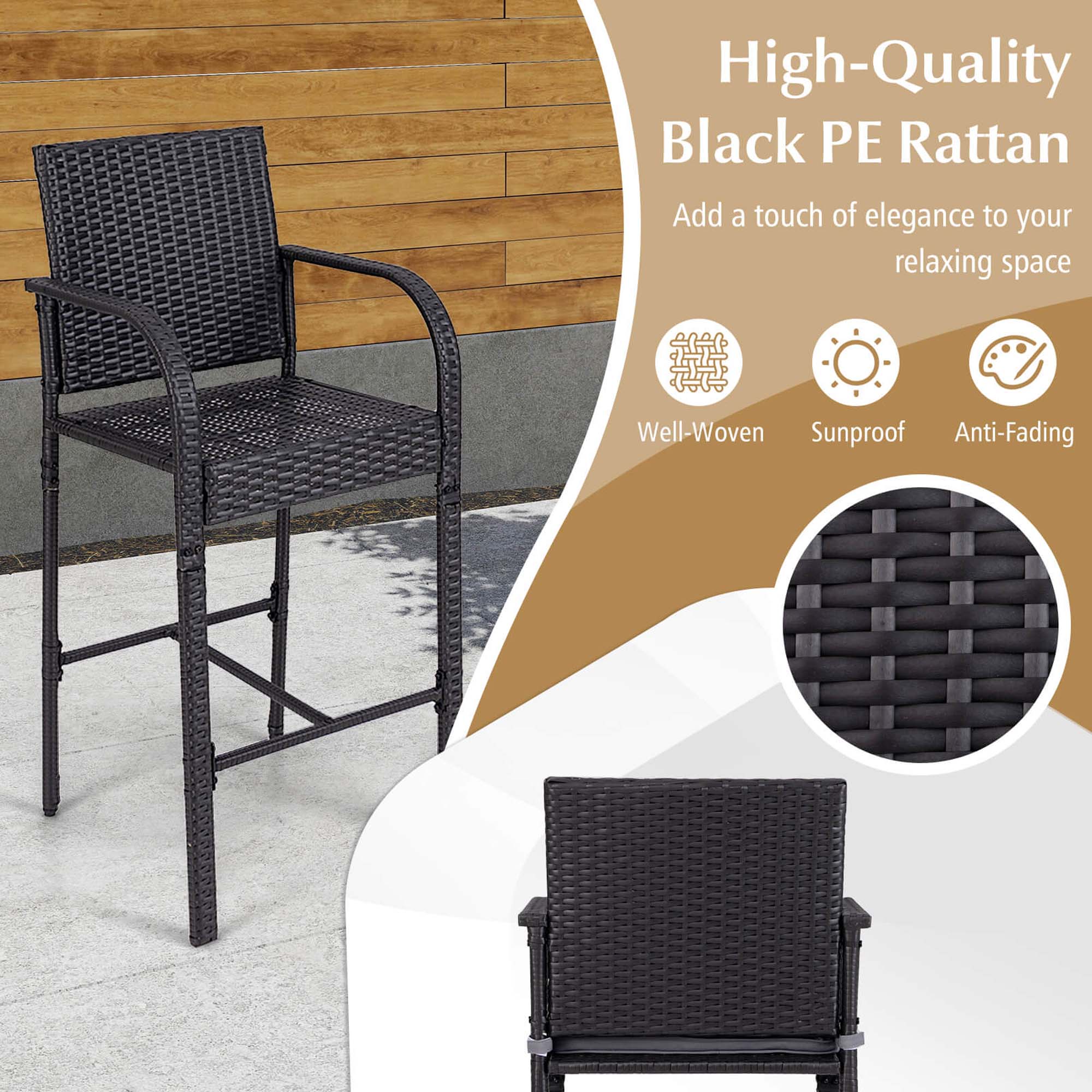 High-Quality Black PE Rattan: Add a touch of elegance to your relaxing space. Well-Woven Sunproof Anti-Fading.