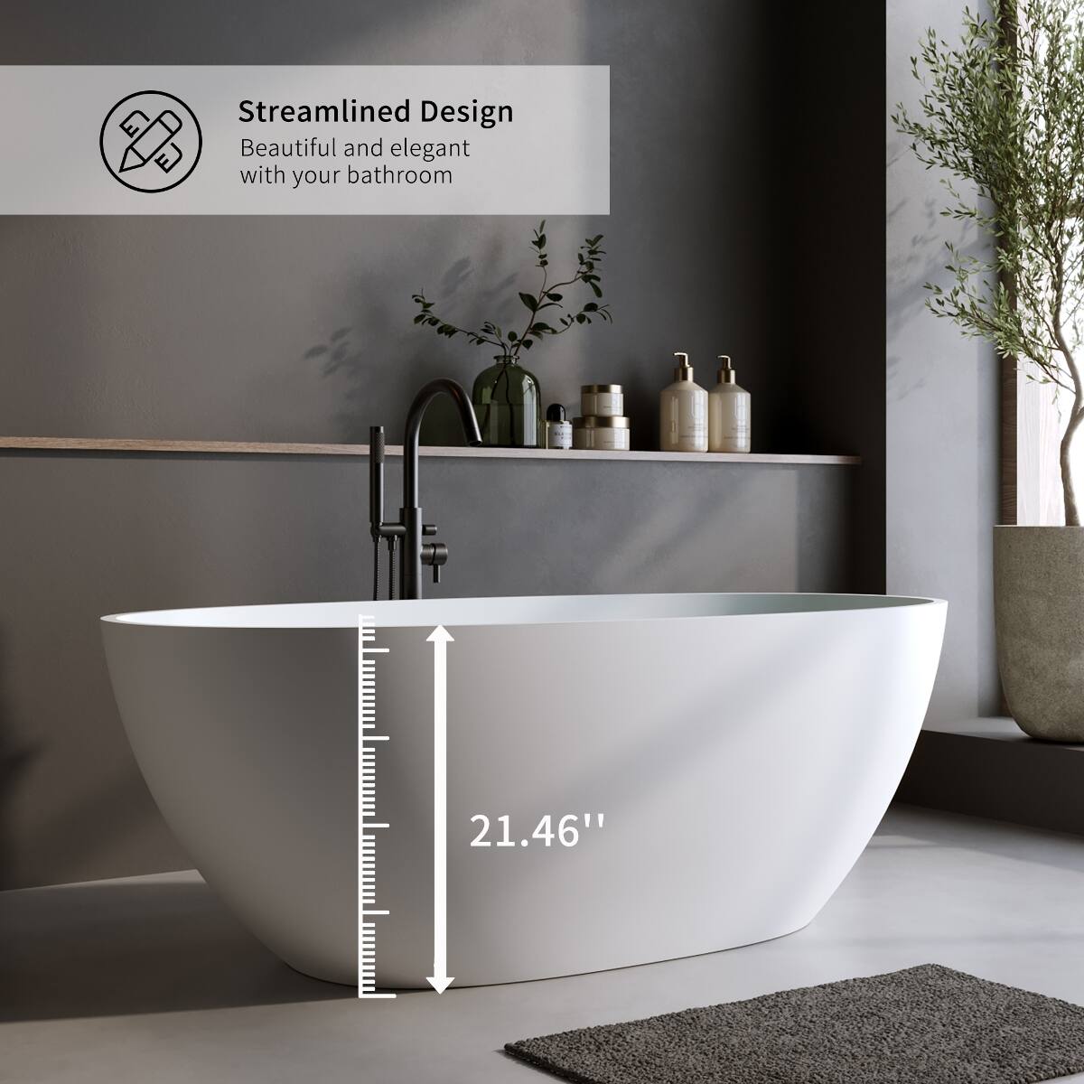 Streamlined Design  
Beautiful and elegant with your bathroom  
www.al  
21.46"
