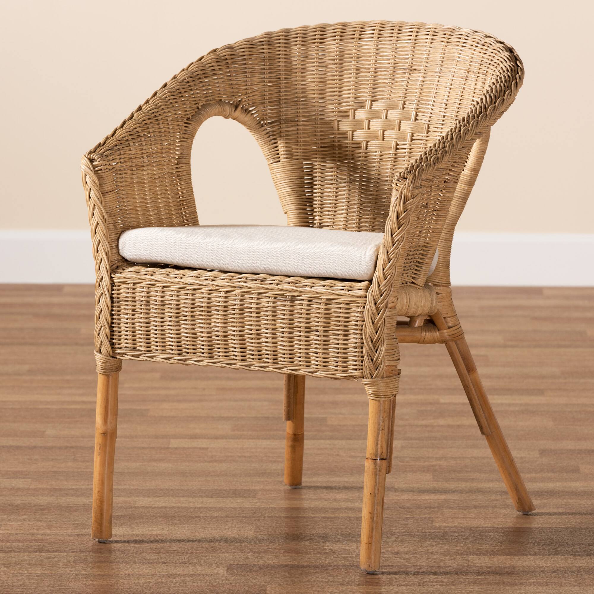 Alt View 5. bali & pari - Abbey Modern Bohemian Antique Rattan Dining Chair - White/Natural Brown.