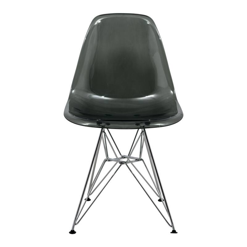 Left. LeisureMod - Cresco Modern Acrylic Dining Chair, Ergonomic Curved Seat with Chrome Eiffel Base - Transparent Black.
