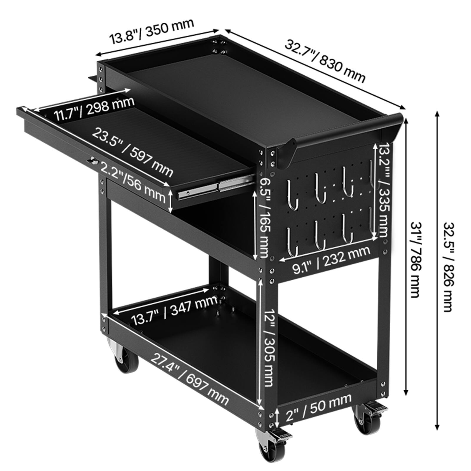 - 350 mm / 13.8"
- 298 mm / 11.7"
- 597 mm / 23.5"
- 156 mm / 2.2"
- 347 mm / 13.7"
- 697 mm / 27.4"
- 830 mm / 32.7"
- 13.2" / 335 mm
- 6.5" / 165 mm
- 31" / 786 mm
- 9.1" / 232 mm
- 305 mm / 12"
- 50 mm / 2"
- 32.5" / 826 mm