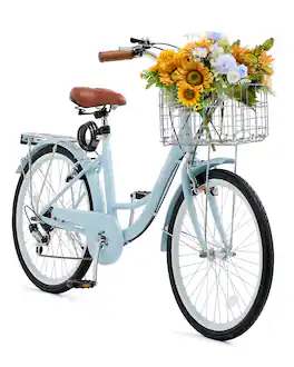 VEVOR - Cruiser Bike, 7-Speed, 26-Inch Light Beach Cruiser Bike with Large Capacity Basket and Rear Rack - Blue