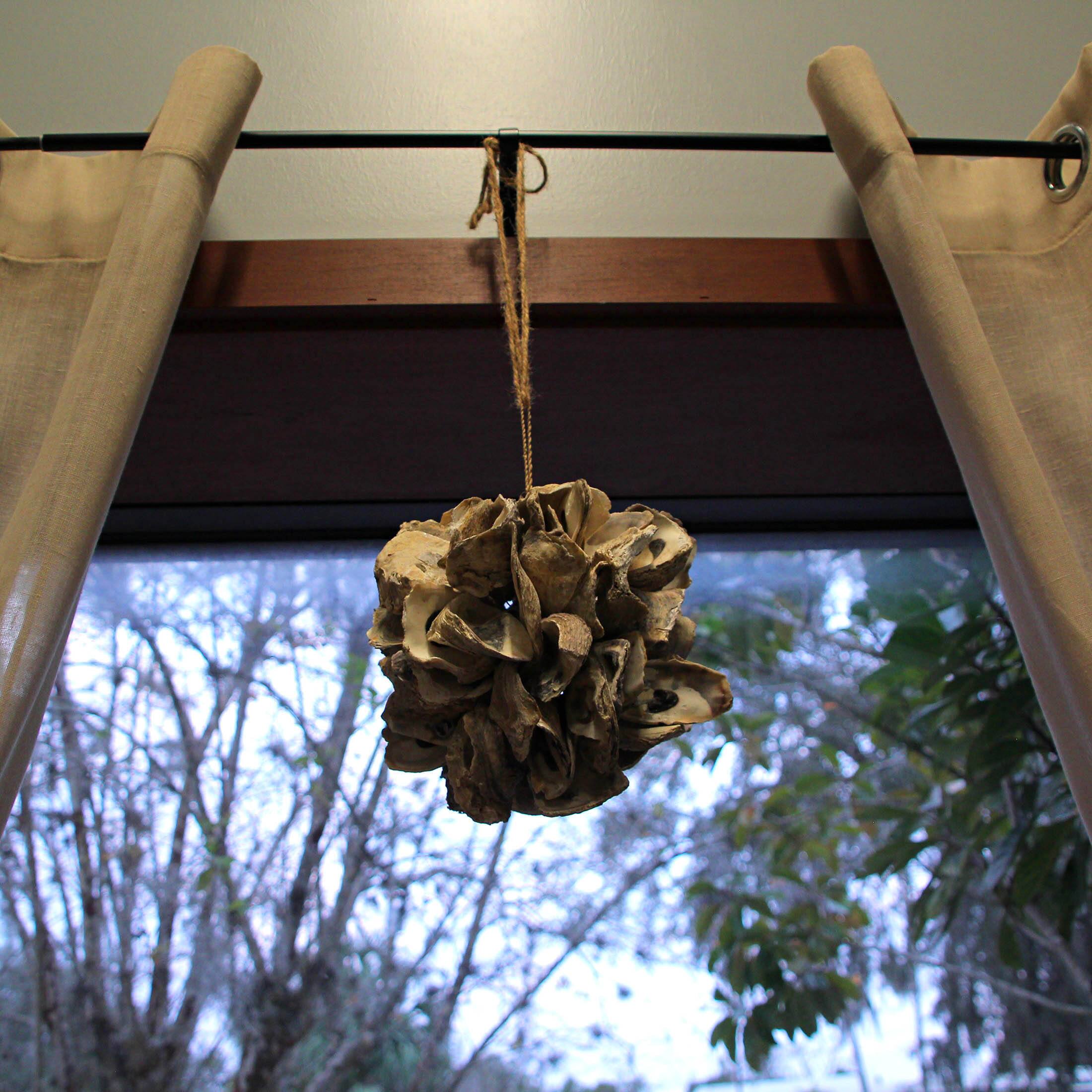 Alt View 4. Things2Die4 - Handcrafted Hanging Coastal 9-Inch Oyster Shell Sphere - Home Beach Ornament - Natural.