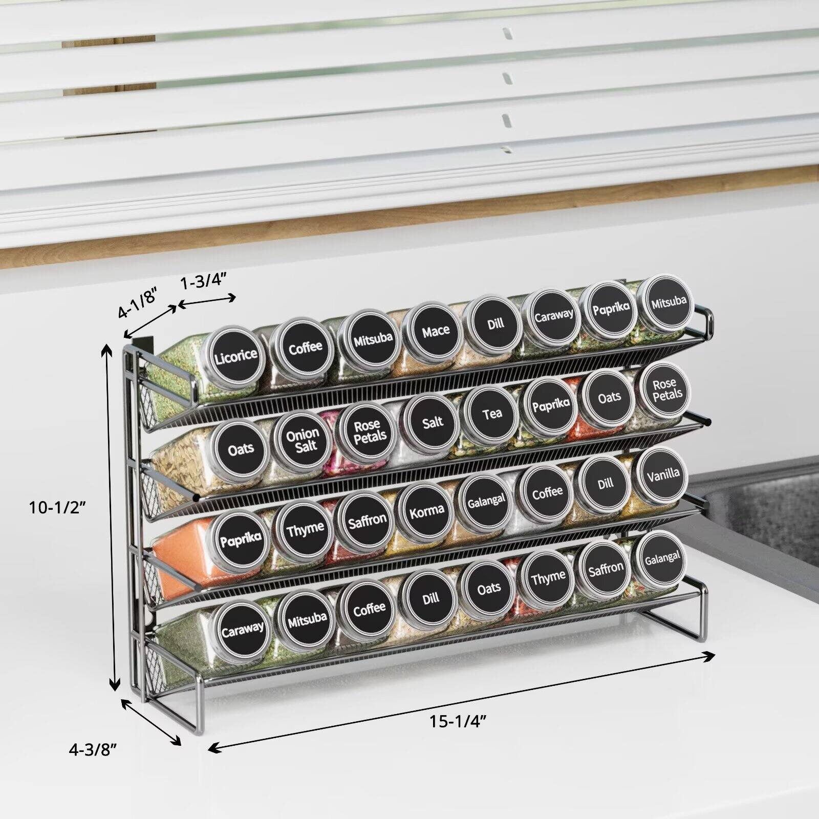 1-3/4" 4-1/8"  
Paprika Mitsuba Dill Caraway Mitsuba Mace Licorice Coffee Rose Oats Petals Tea  
Paprika Rose Salt Onion Petals Oats Salt Dill Vanilla Coffee  
10-1/2"  
Korma Galangal Thyme Saffron Paprika Saffron Galangal Oats Thyme Dill Coffee Mitsuba Caraway  
15-1/4" 4-3/8"