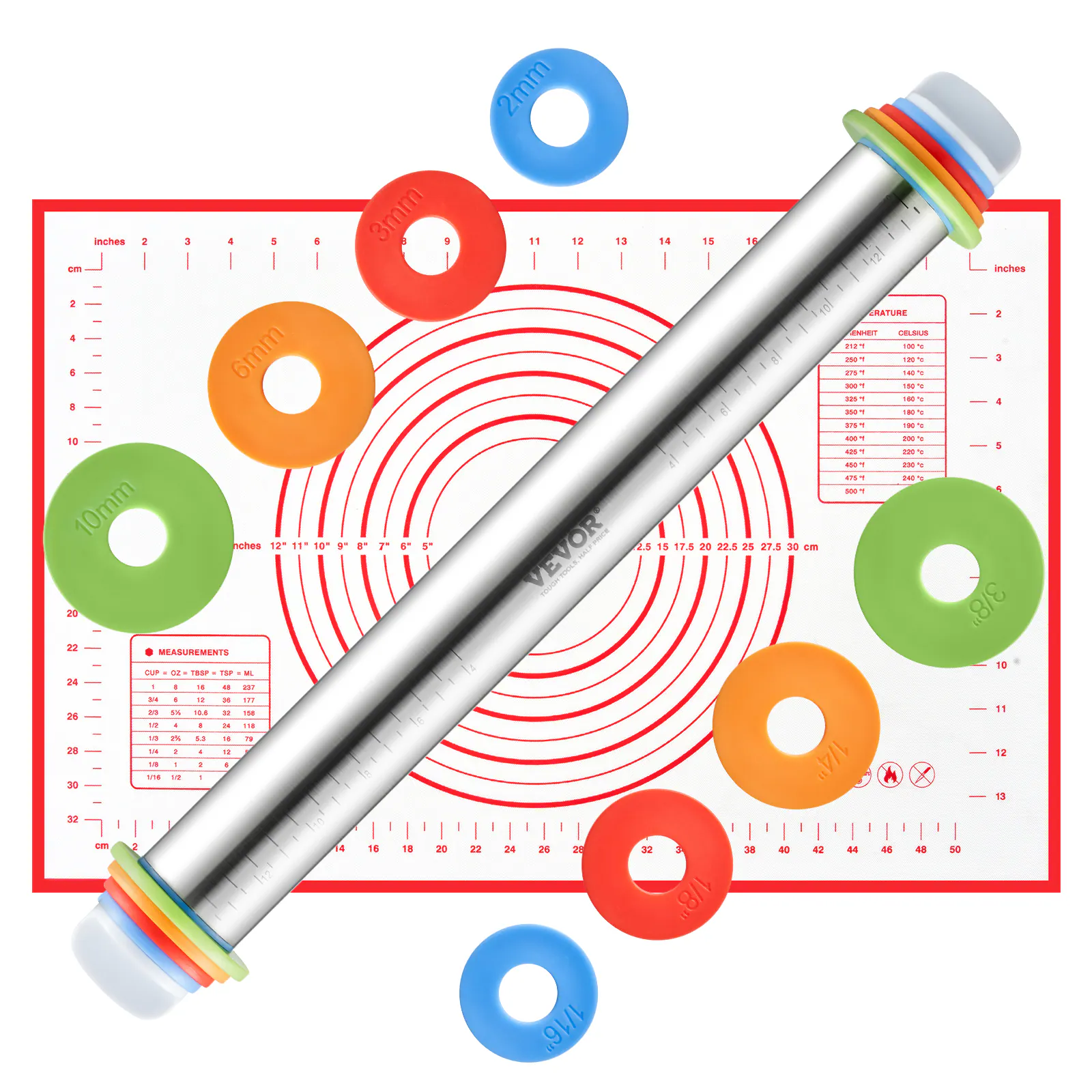 Sure, here is the corrected and grouped text from the image:

---

**2mm**  
**3mm**  
**6mm**  
**10mm**  

**inches**  
2 3 4 5 6 7 8 9 10 11 12 13 14 15 16  
cm  
2 4 6 8 10 12 14 16 18 20 22 24 26 28 30  

**GRATUR**  
**CLAUR**  

**MEASUREMENTS**  
CUP OZ TSP TBSP = ML  
1/8 1/4 1/2 3/4 1 1 1/2 2 2 1/2 3 3 1/2 4 4 1/2 5 5 1/2 6 6 1/2 7 7 1/2 8 8 1/2 9 9 1/2 10 10 1/2 11 11 1/2