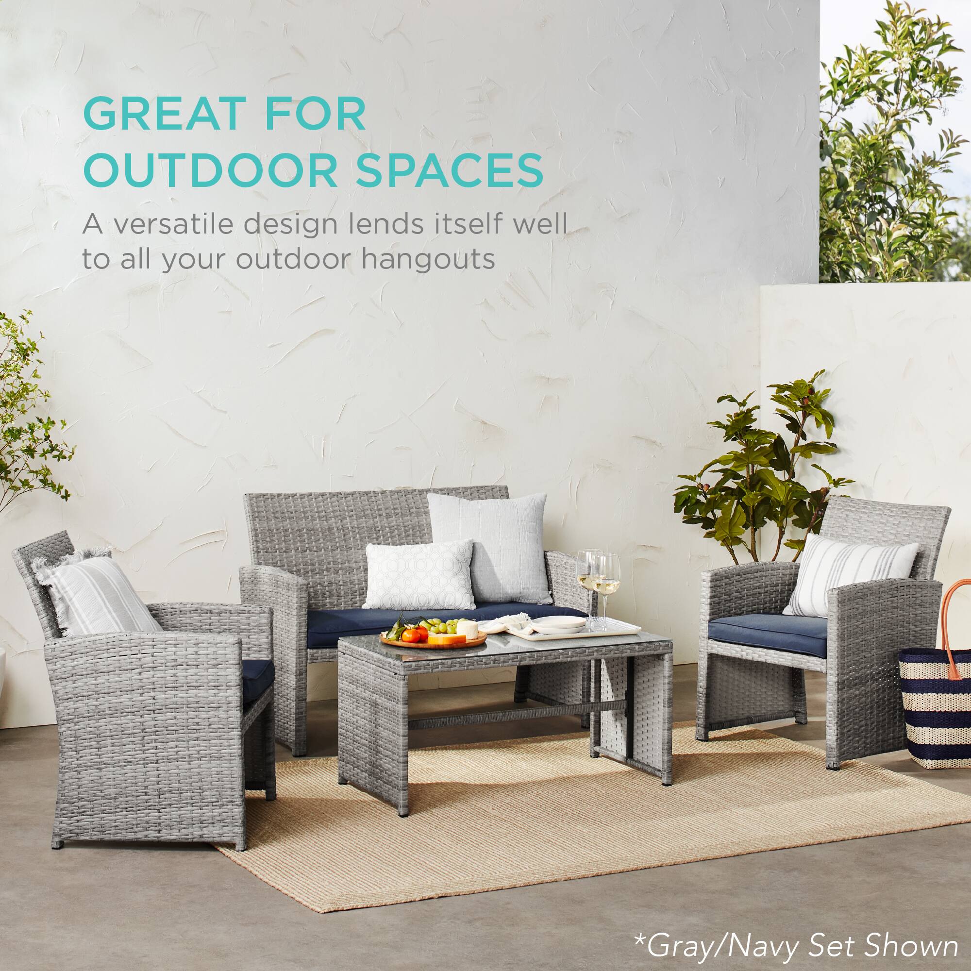 GREAT FOR OUTDOOR SPACES
A versatile design lends itself well to all your outdoor hangouts
*Gray/Navy Set Shown