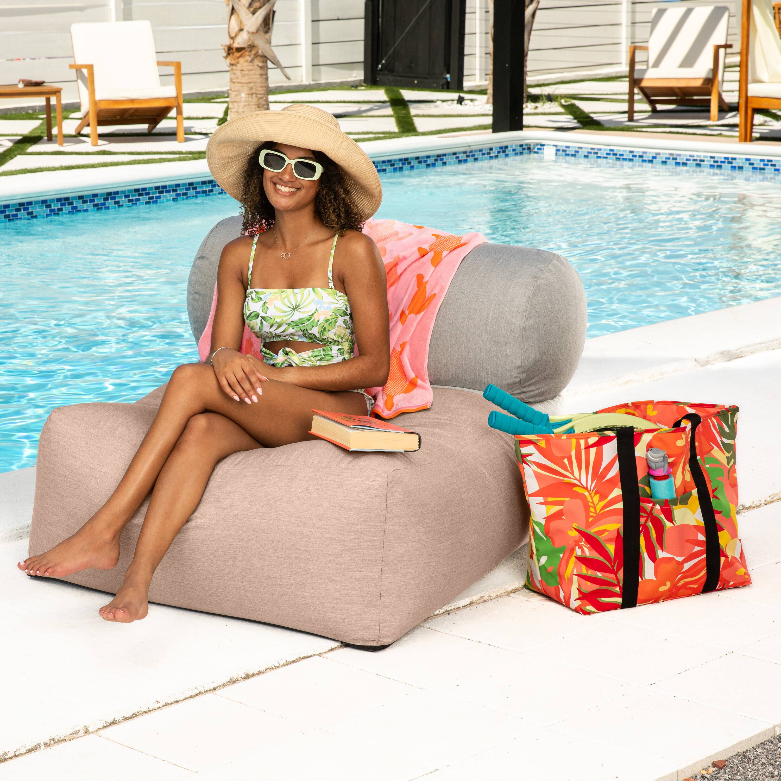 Alt View 2. Jaxx - Jaxx Tybee Large Outdoor Lounge w/ Bolster - Sunbrella Petal - Petal.