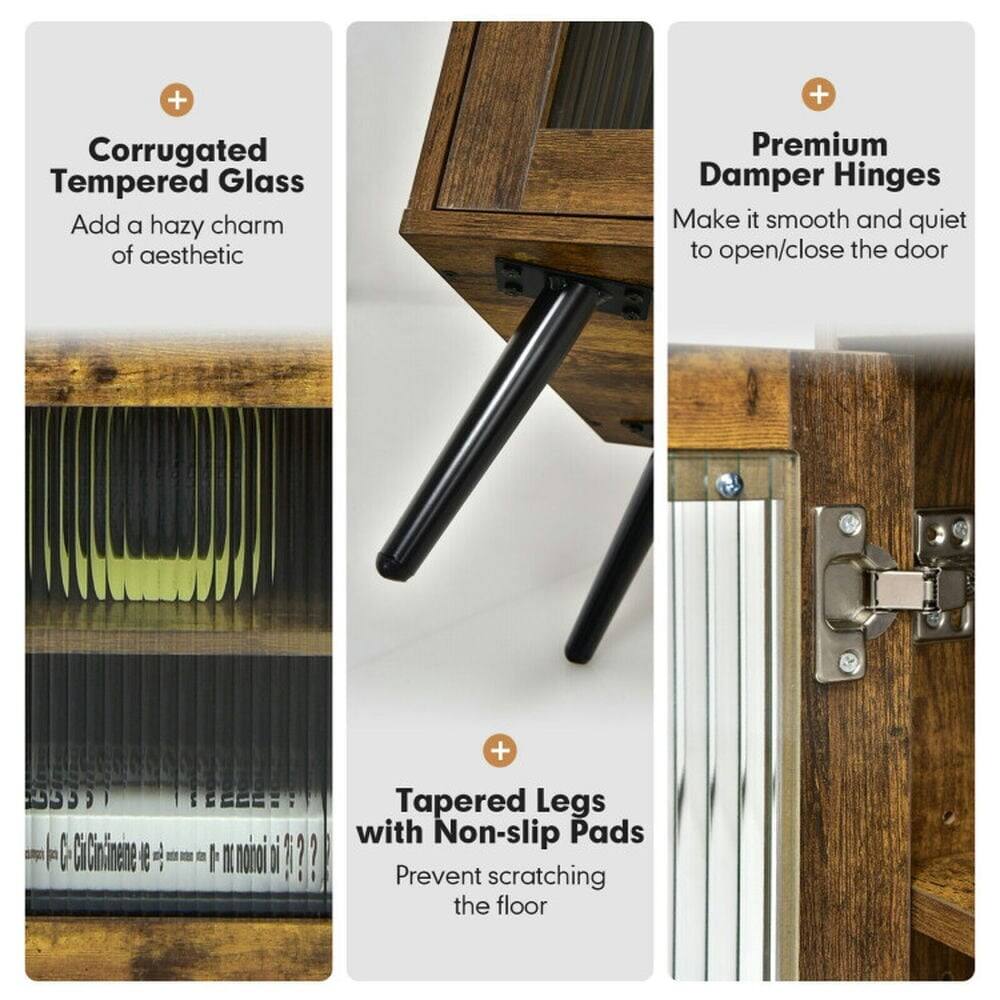 - Corrugated Tempered Glass: Add a hazy charm of aesthetic
- Premium Damper Hinges: Make it smooth and quiet to open/close the door
- Tapered Legs with Non-slip Pads: Prevent scratching the floor