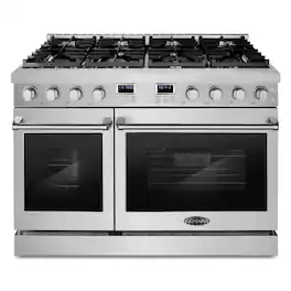 COSMO - COS-GRC488KB 48 in. Lumin Collection 7.4 cu. ft. Double Oven Gas Range with 8 Burners, Convection, Cast Iron Grates - Stainless Steel