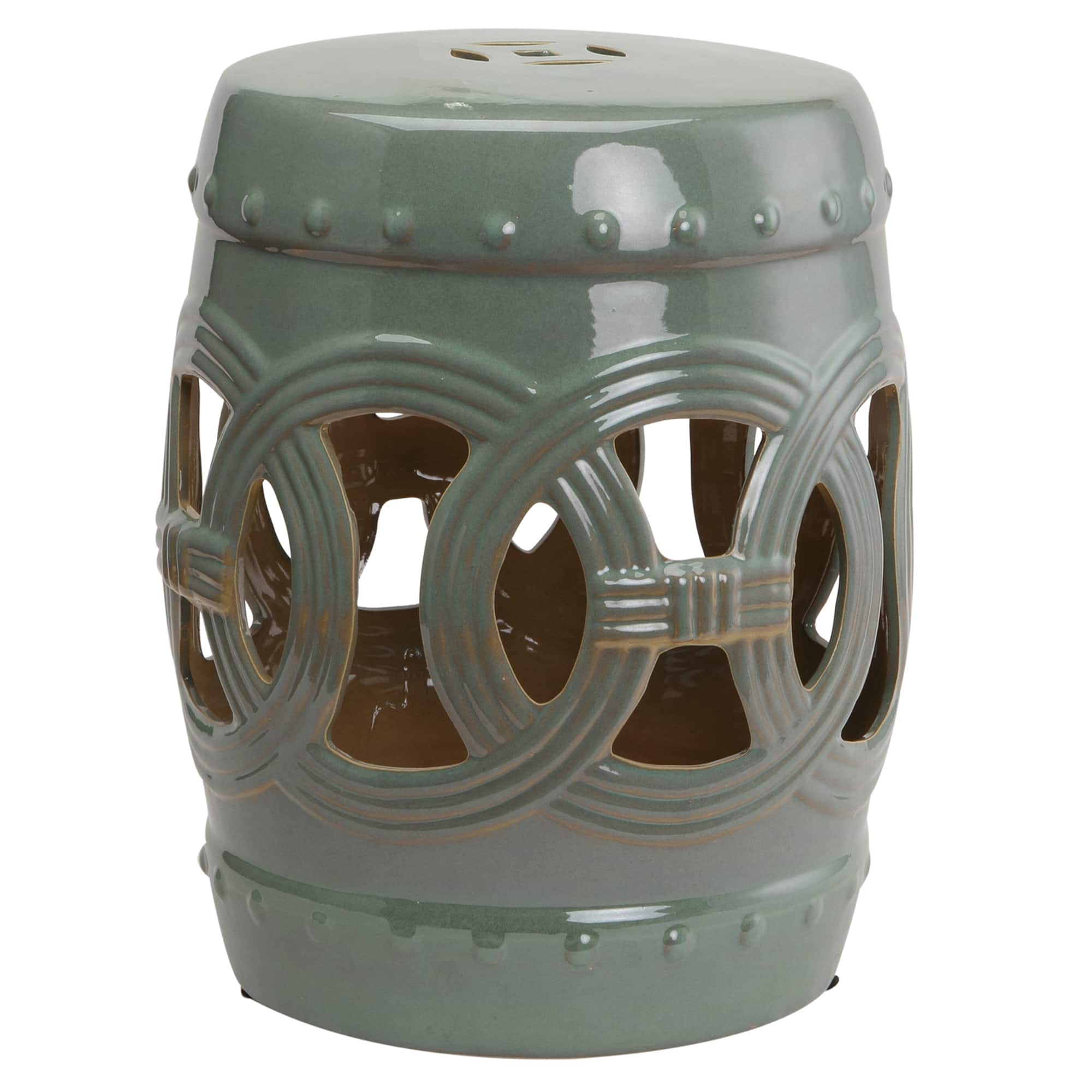 Outsunny - x 17" Ceramic Garden Stool with Double-Coin Knotted Ring Design - Green