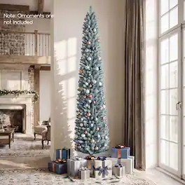 Costway - 8 FT Artificial Pencil Christmas Tree with 535 Lush Branch Tips Folding Metal Stand - Gray Green