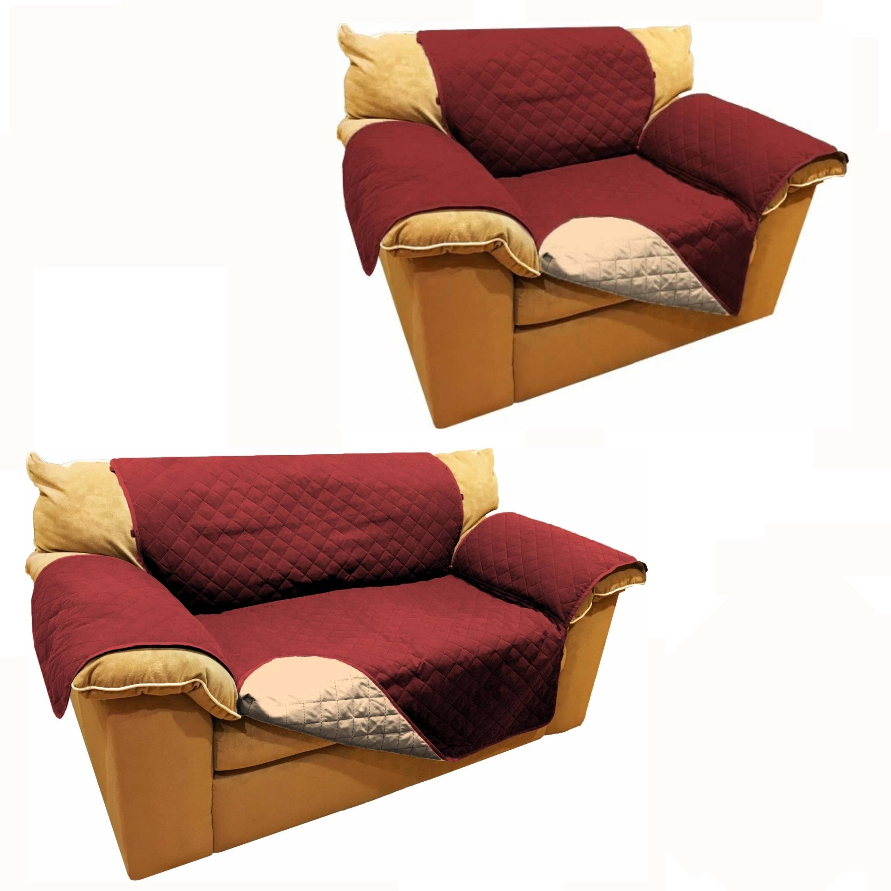 Front. Kitcheniva - Reversible Quilted Microfiber Sofa Cover Furniture Protector for Pets Kids & Dogs Sofa Loveseat Burgundy & Tan - Burgandy.