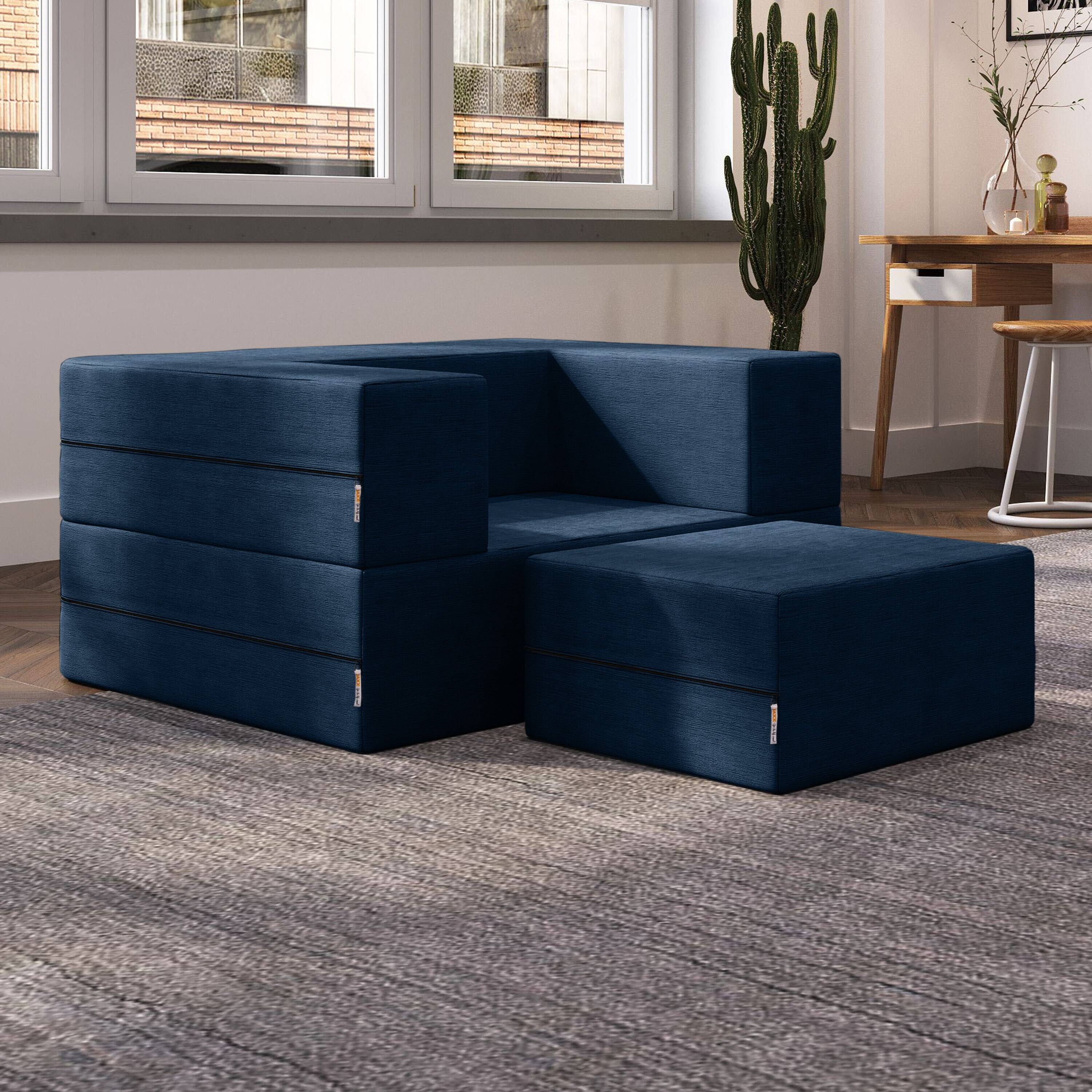 Back. Jaxx - Jaxx Zipline Convertible Sleeper Futon Chair & Ottoman with Machine-Washable Cover, Indigo - Indigo.
