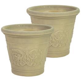 Sunnydaze - 16 in Arabella Polyresin Outdoor Planter - Set of 2 - Beige