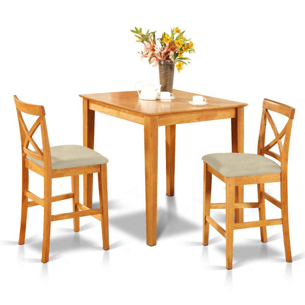 Back. East West Furniture - PUBS3-OAK-C 3 PC Counter height Table set-pub Table and 2 Kitchen counter Chairs - Oak.