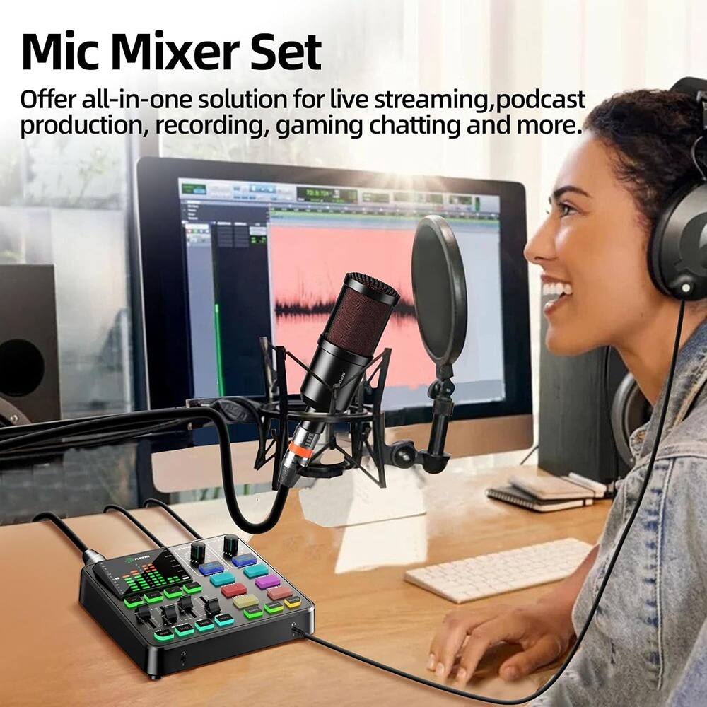 Mic Mixer Set

Offer all-in-one solution for live streaming, podcast production, recording, gaming chatting and more.