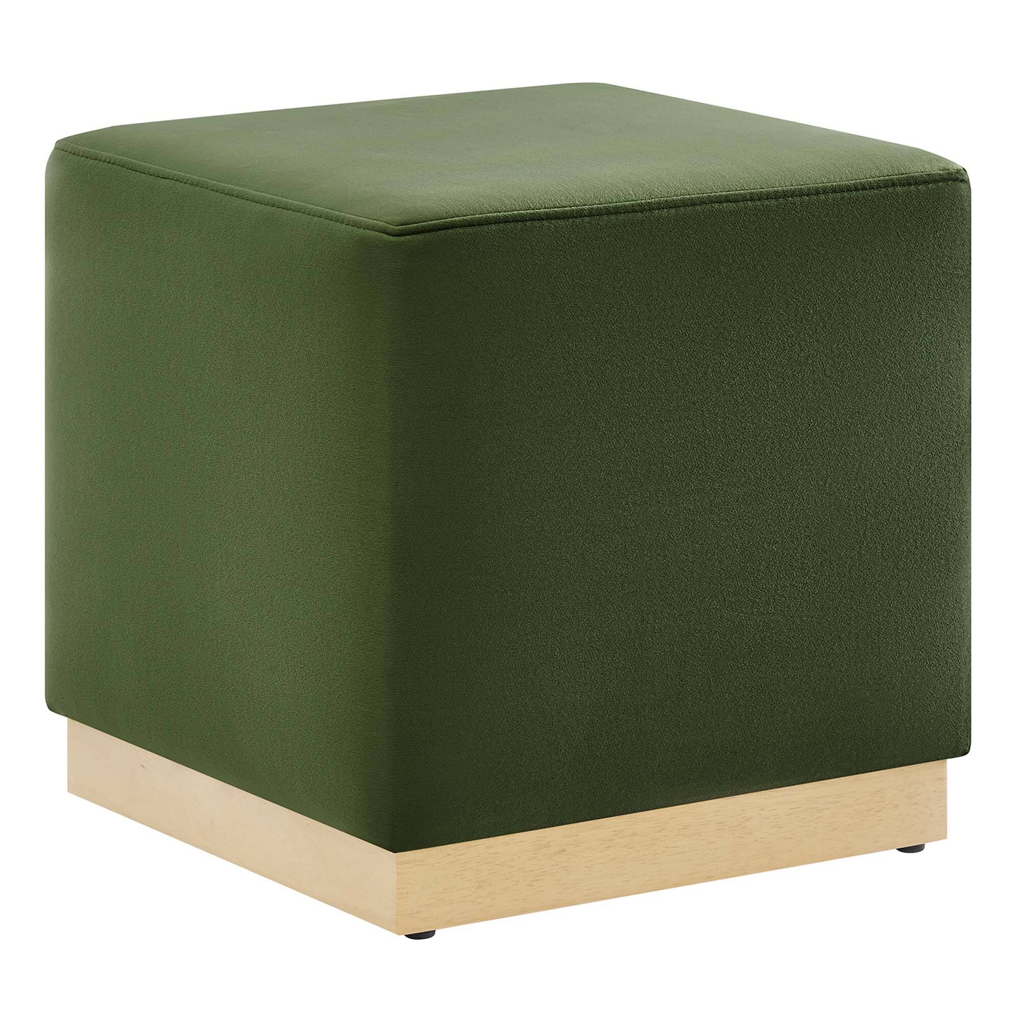 Angle. Modway - Tilden 17" Square Performance Velvet Upholstered Ottoman by Modway - Moss Green Natural.