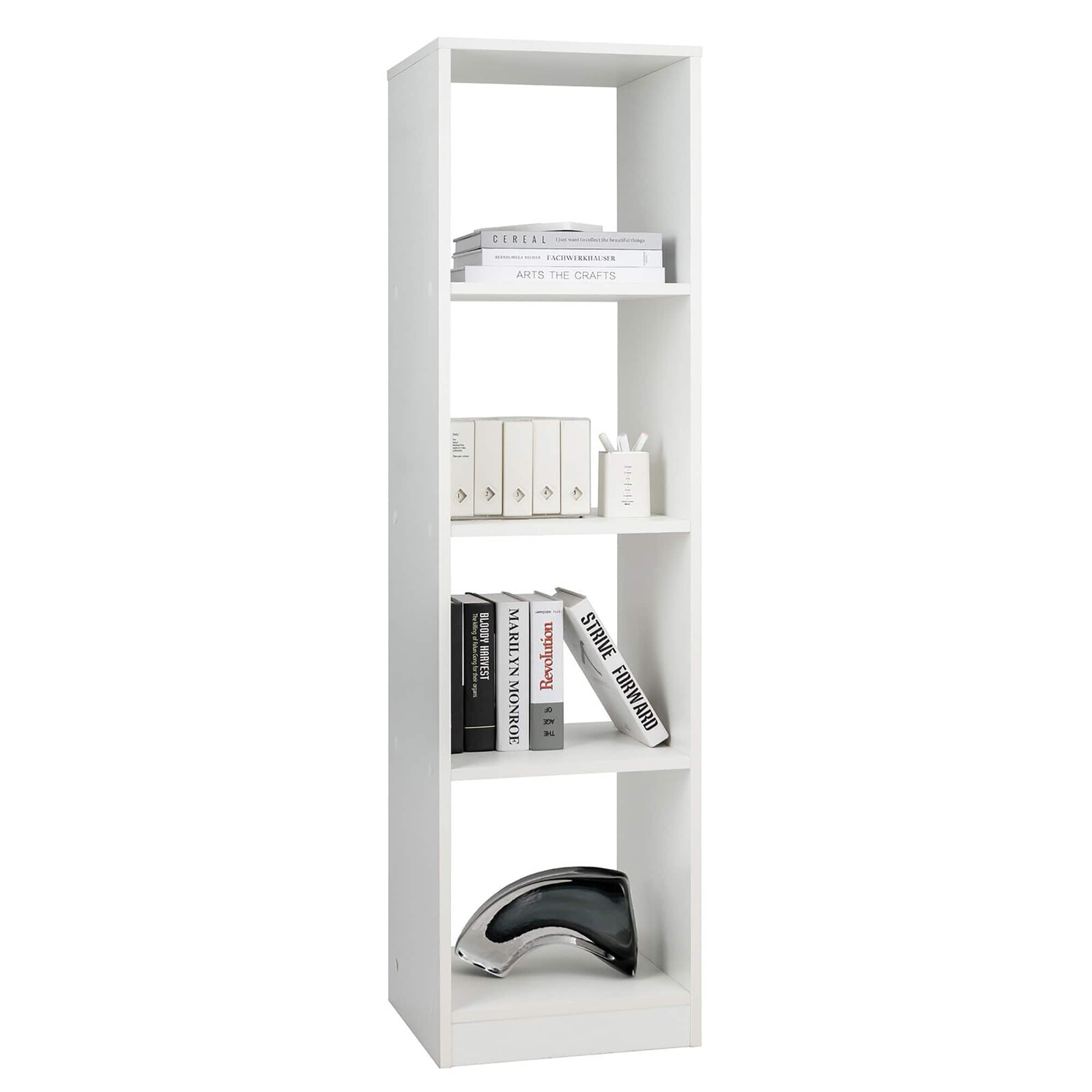 Gymax - 5-Tier Bookshelf Corner Bookcase Storage Display Organizer w/ 4 Cubes - White