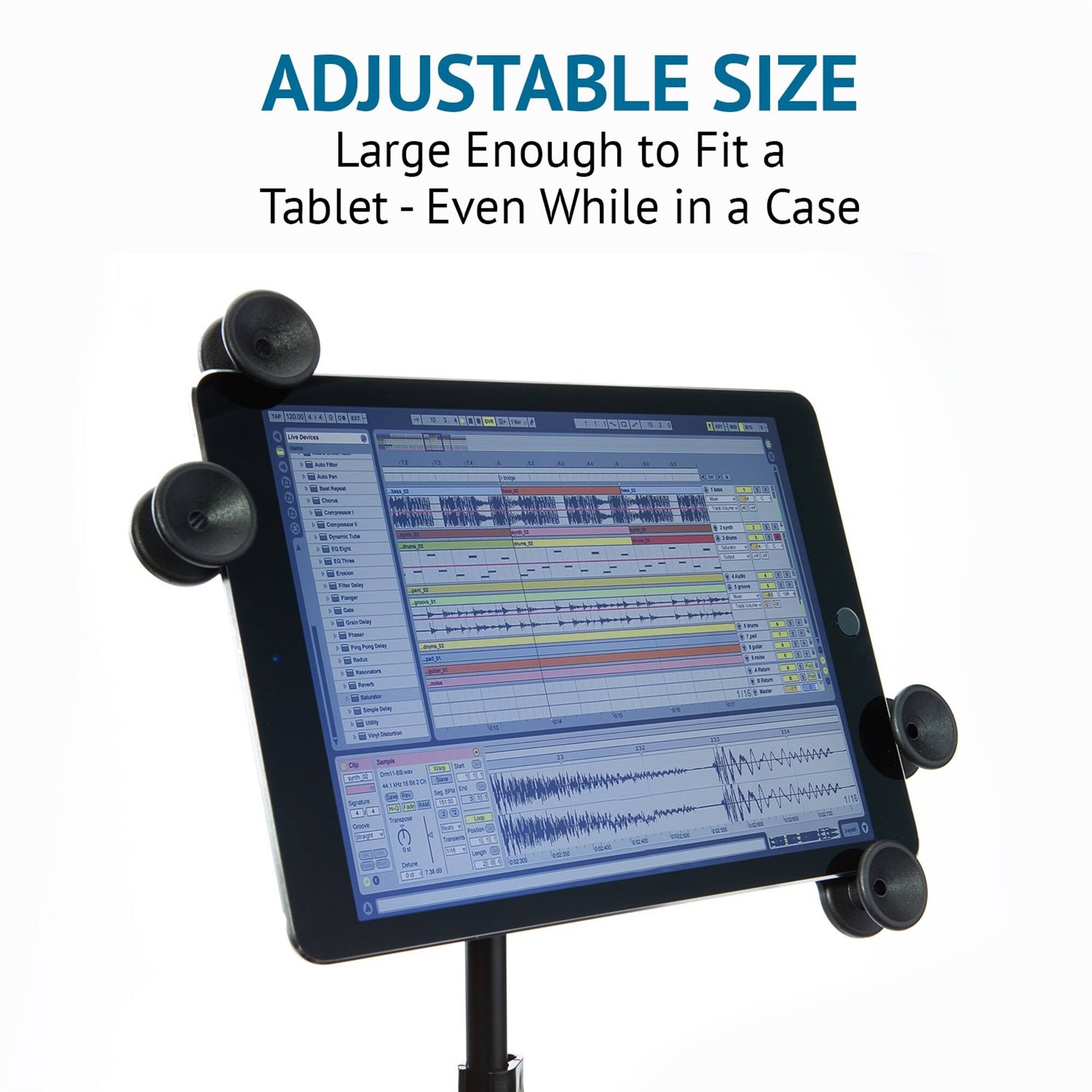 ADJUSTABLE SIZE
Large Enough to Fit a Tablet - Even While in a Case
