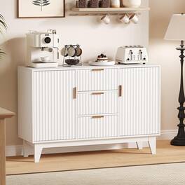 GARVEE - Modern Fluted Sideboard Buffet Cabinet with Storage, Farmhouse Kitchen Storage Cabinet with 2 Doors - White