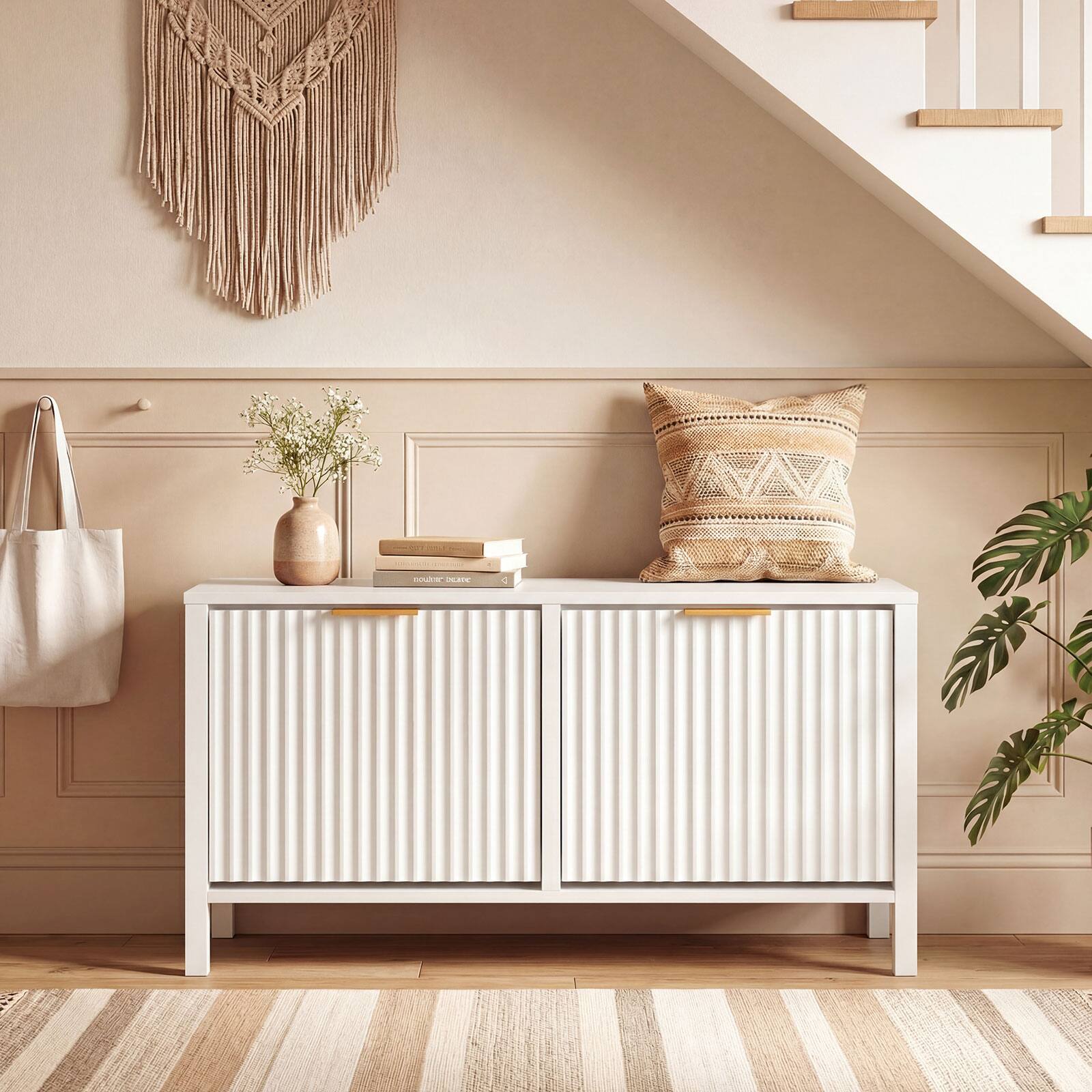 Alt View 4. Gymax - Gymax Shoe Storage Bench Narrow Wooden Entryway Bench w/ 2 Flip Drawers for Hallway - White.