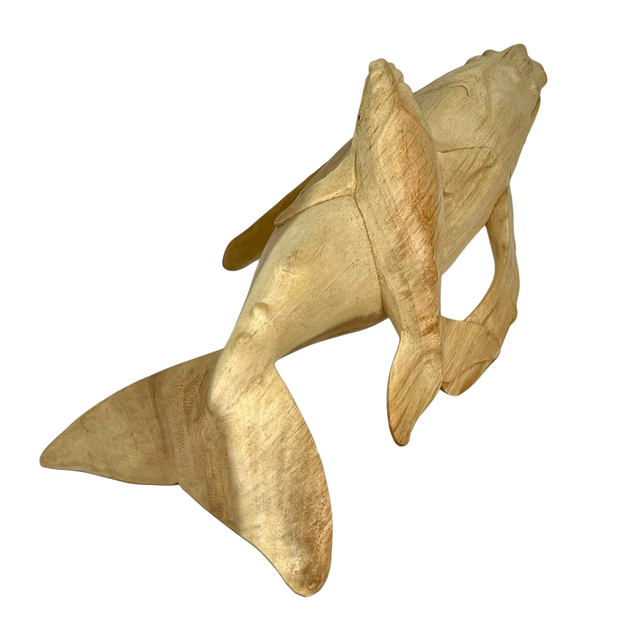 Alt View 7. Contrast Inc. - Beautiful Carved Teak Wood Humpback Whale and Baby Tabletop Statue 20 Inch - Natural.