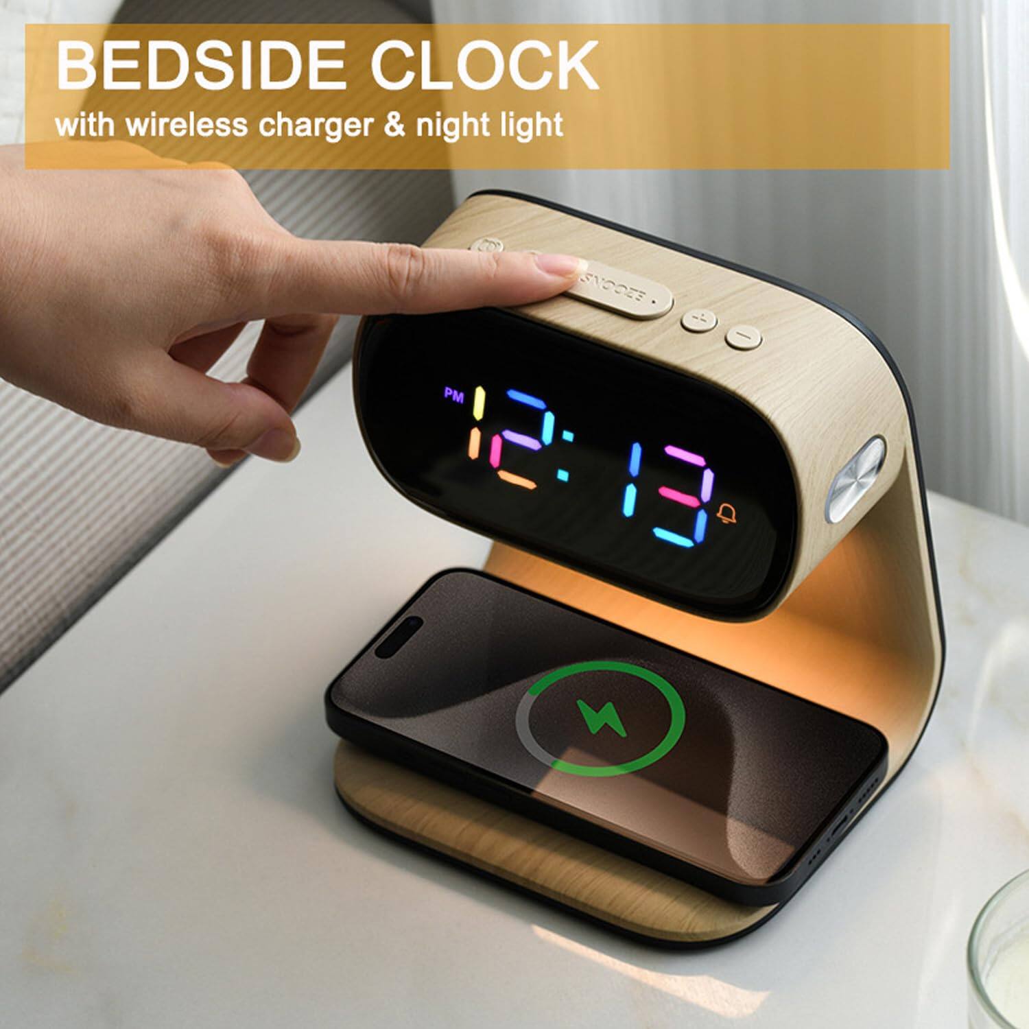 BEDSIDE CLOCK  
with wireless charger & night light  

12:13 PM