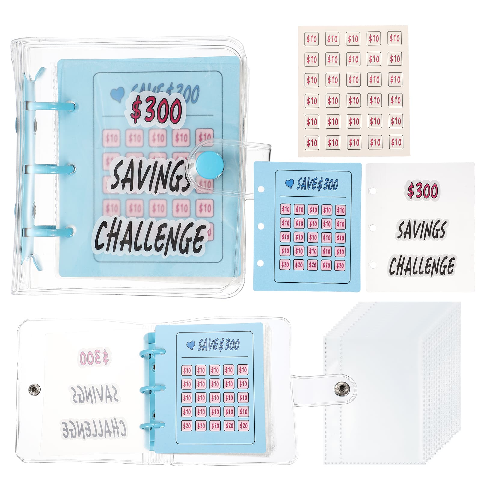 Unique Bargains - 300 USD Savings Challenge Book, Money Saving Binder with 25 Reusable Envelopes for Budgeting & Financial Planning - Blue