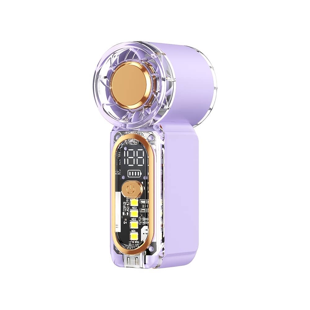 Oumilen - Handheld Turbo Personal Fan, 100-Speed Stepless Adjustment LED Display 35.5x26.5x90mm, Type-C - Purple