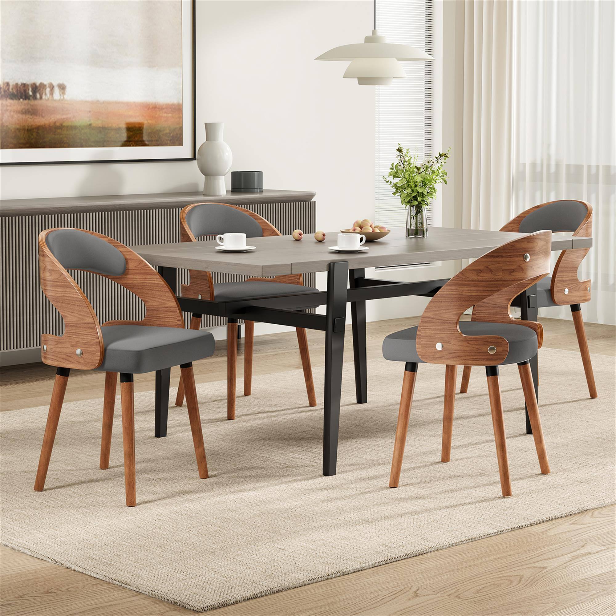 Alt View 6. Boyel Living - Wood Dining Chairs Set of 2 Modern Upholstered with Curved Backrest for indoor - Gray.