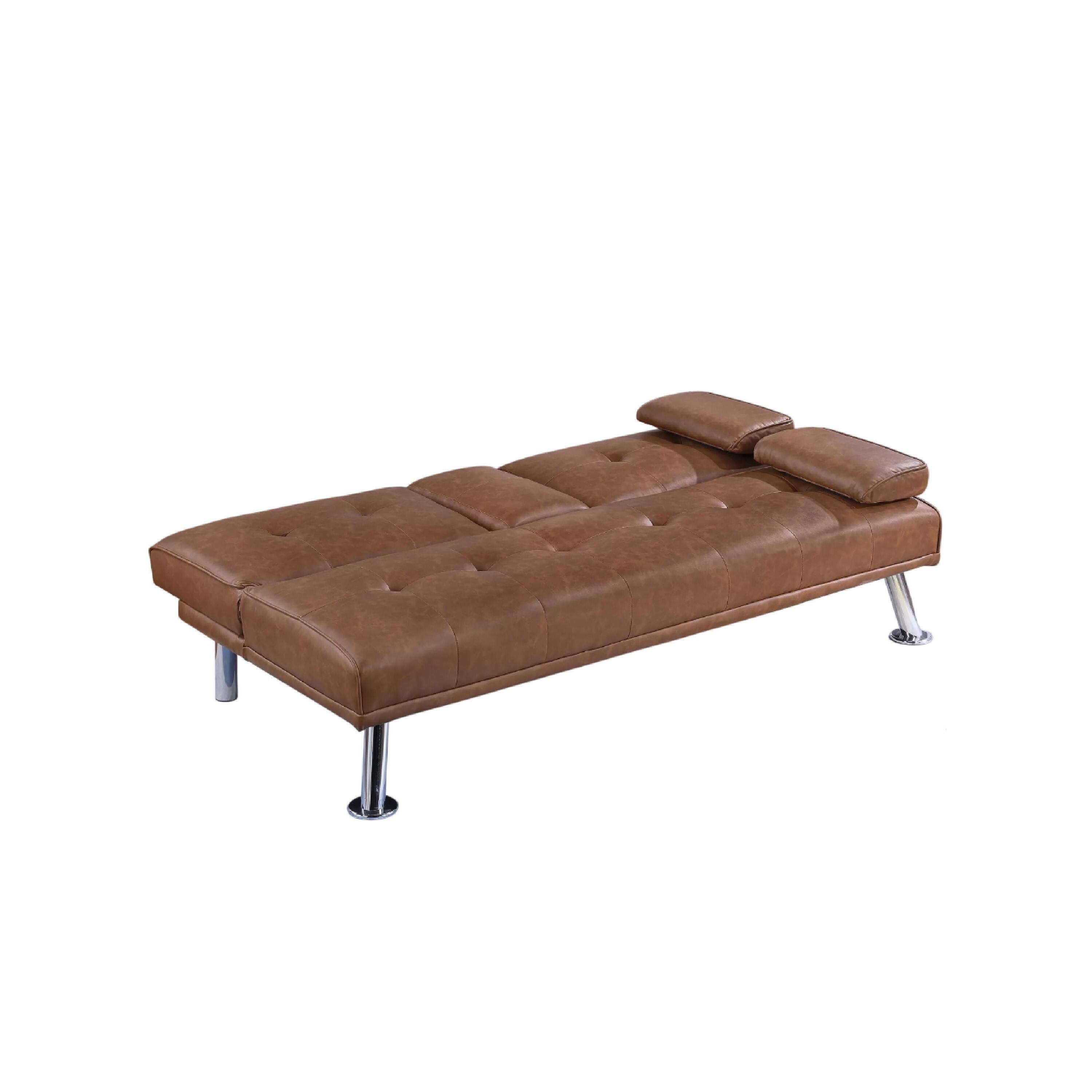 Alt View 1. Manhattan Lane - Gary Convertible Sofa with Fold-Down Table, Metal, Faux Leather - Brown, Chrome.