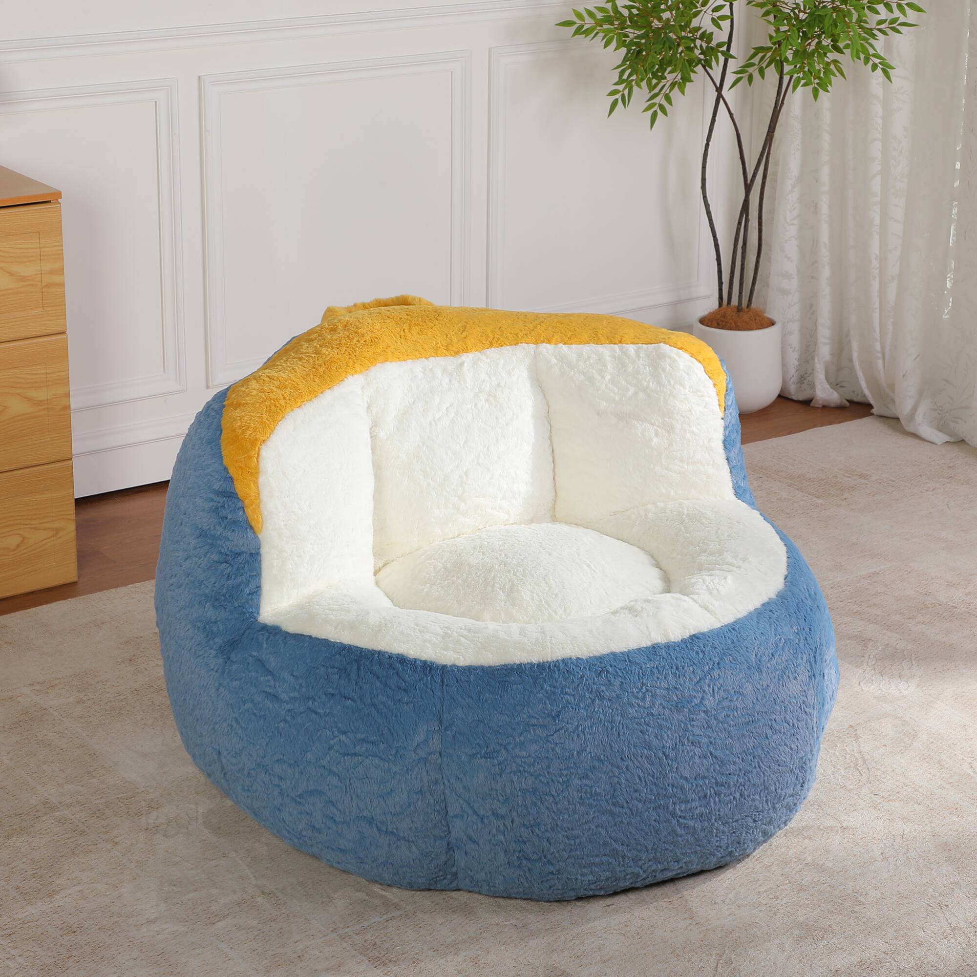 Angle. GOODSILO - Oversized Bean Bag Chair Lounger Sofa with Faux Fur Cover and Shredded Foam Filling for Living Room Comfort - Multicolor.