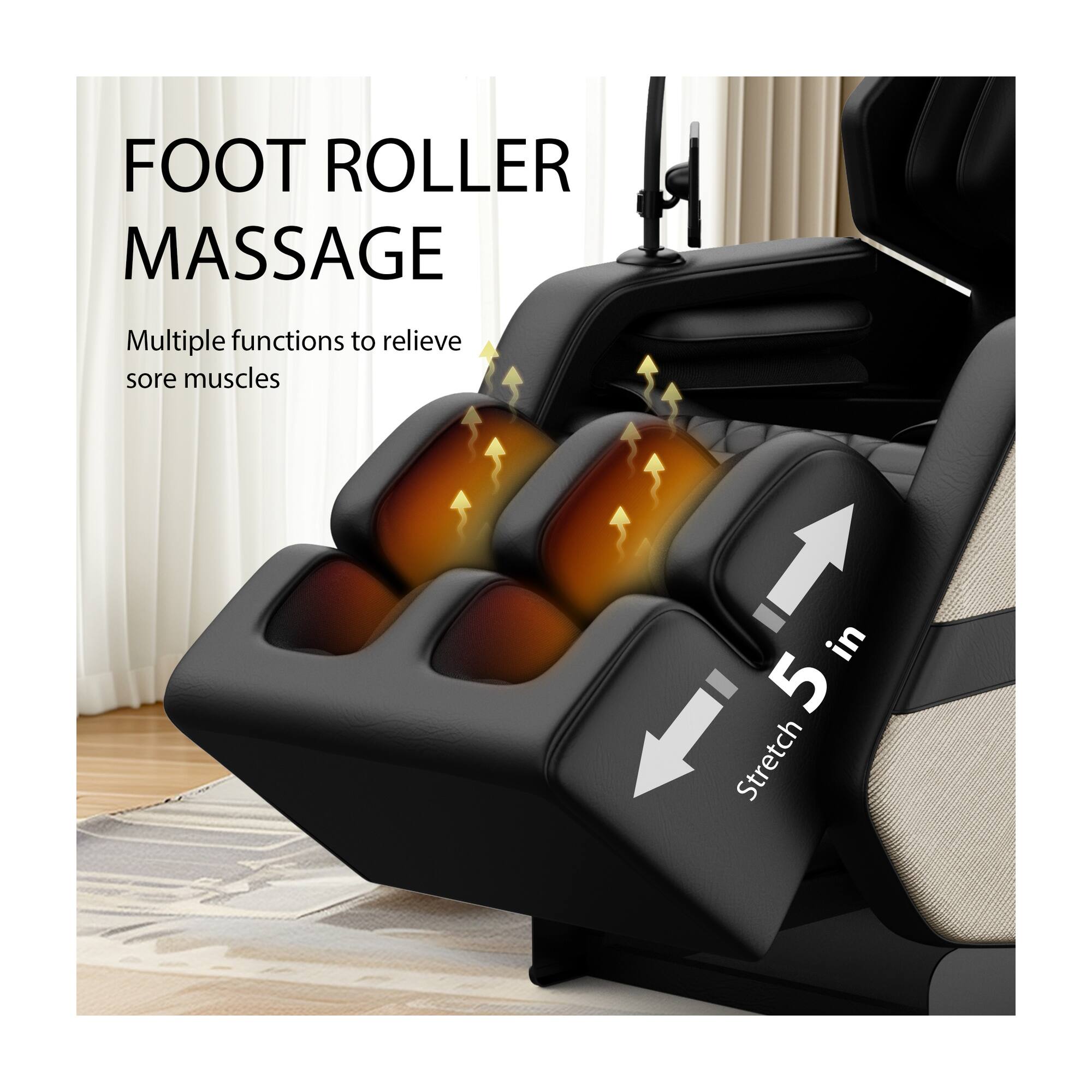 FOOT ROLLER MASSAGE  
Multiple functions to relieve sore muscles  
Stretch 5 in