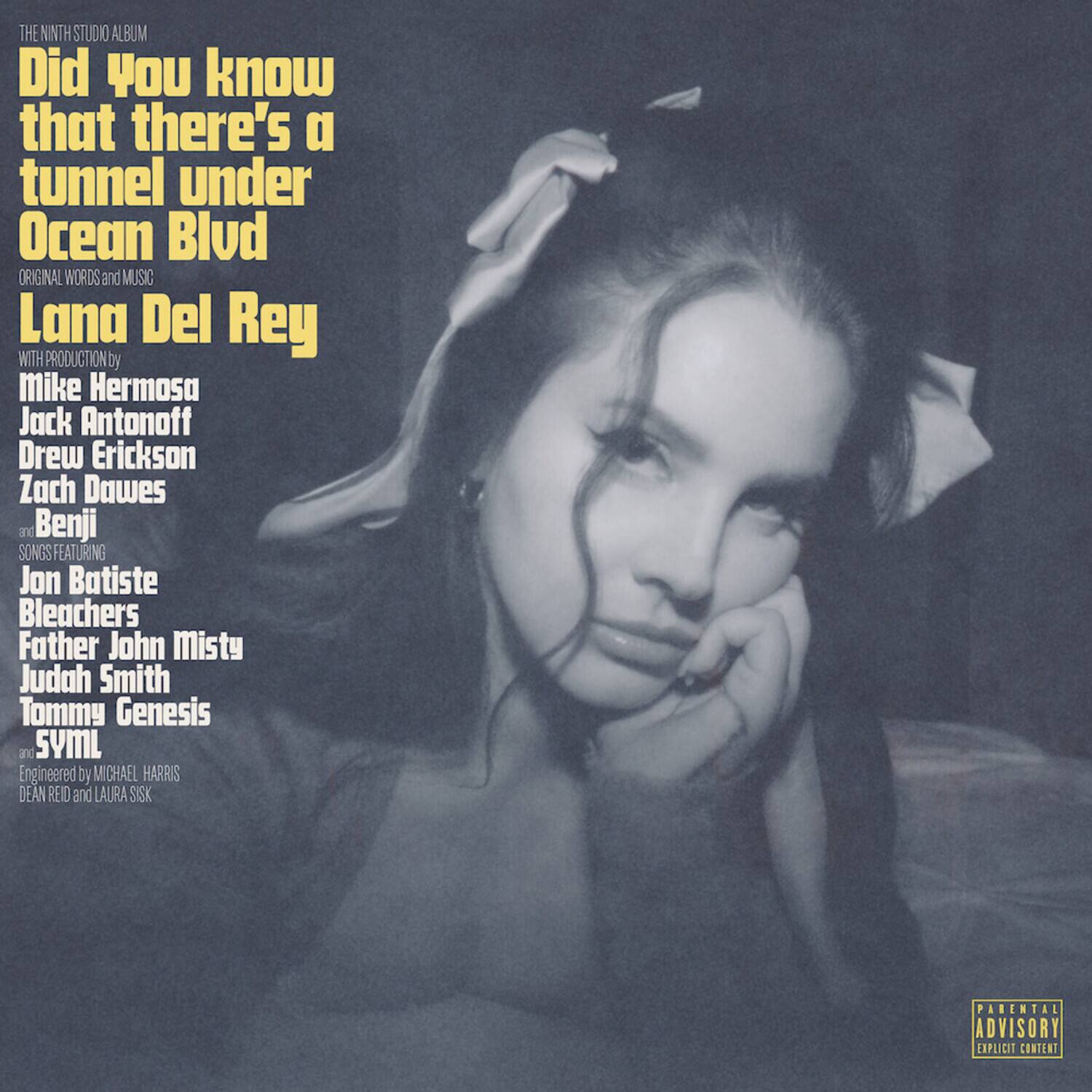THE NINTH STUDIO ALBUM

Did You know that there's a tunnel under Ocean Blud

ORIGINAL WORDS and MUSIC Lana Del Rey

WITH PRODUCTION by Mike Hermosa Jack Antonoff Drew Erickson Zach Dawes and Benji

SONGS FEATURING Jon Batiste Bleachers Father John Misty Judah Smith Tommy Genesis and SYML

Engineered by MICHAEL HARRIS DEAN REID and LAURA SISK

PARENTAL ADVISORY EXPLICIT CONTENT