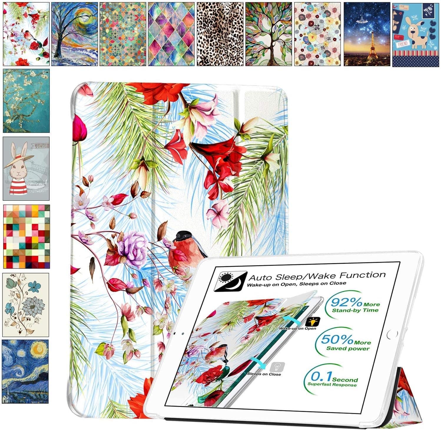 "DuraSafe Cases - iPad 10.2"" 9th/8th/7th Gen 2021/2020/2019 Shock-Absorbing TPU Smart Case with Tri-Fold Stand A2197 A2200 A2198 A2199 - Birds & Flowers" price history on PriceWatchPro