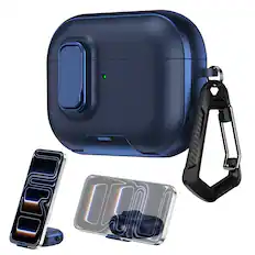 Front. Dteck - Case for AirPods Pro 3rd Gen (2025) with Lock Closure,Stand & Carabiner,Shockproof Leather Texture Earbuds Cover - Blue.