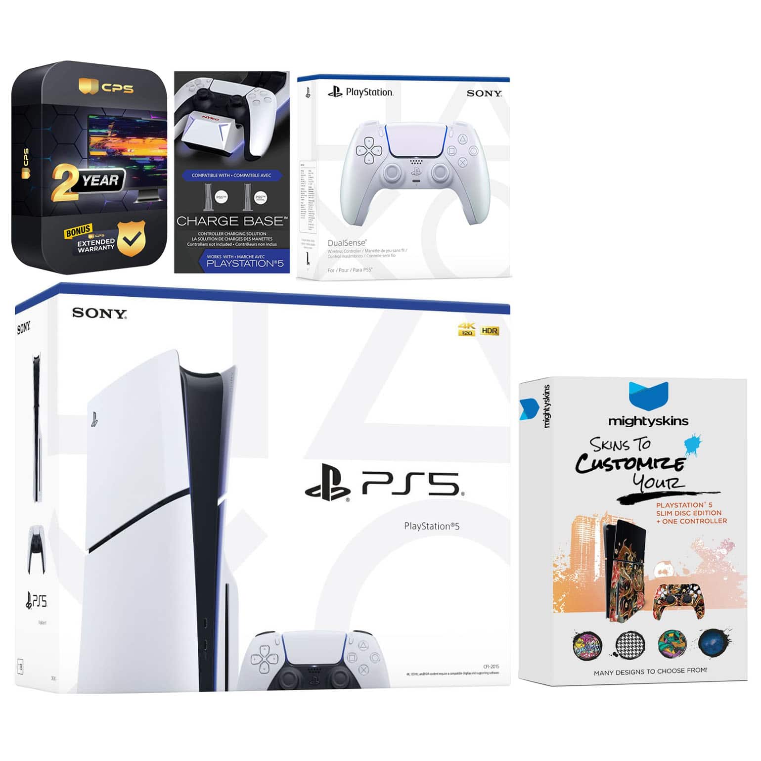 Playstation 5 Slim Disc with Extra Controller, Charging Dock and MightySkins Decal Voucher + 2 Year - PlayStation 5